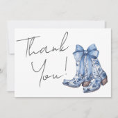 Landelijke blauwe strik cowboy bruidsdouche bedankkaart (Voorkant)