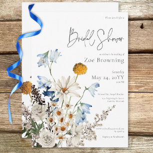 Landelijke Blauwe Veldbloemen & Madeliefjes Bruids Kaart