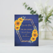 Landelijke blauwe zonnebloemen trouwkaart Save the Aankondigingskaart (Staand voorkant)