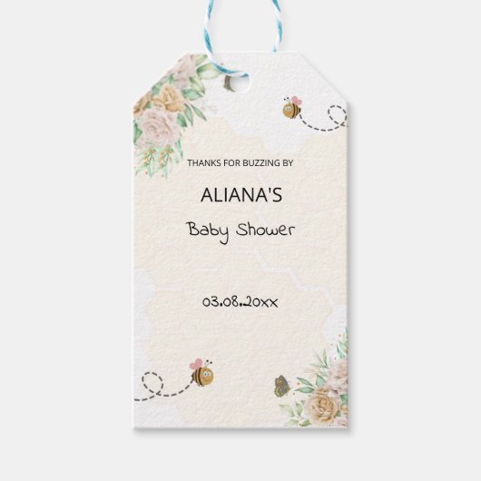 Landelijke bloem bijen-thema honingraat feestje cadeaulabel (Voorkant)