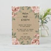 Landelijke bloem bruiloft uitnodiging Dusty Rose (Staand voorkant)