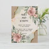 Landelijke bloem bruiloft uitnodiging Dusty Rose (Staand voorkant)