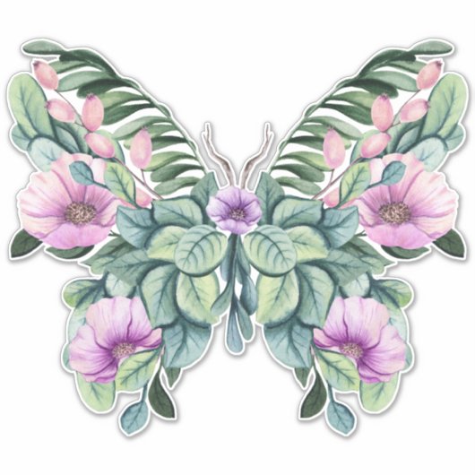 Landelijke Bloem Ontwerp Vlinder Sticker (Voorkant)