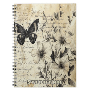 Landelijke Bloemen en Vlinder - Vergilmd Papier Notitieboek