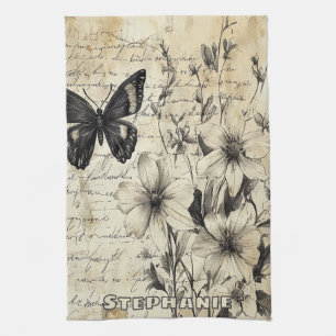 Landelijke Bloemen en Vlinder - Vergilmd Papier Theedoek