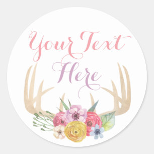 Landelijke bloemen met waterverf hertengewei ronde sticker