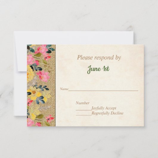 Landelijke bloemen op jute bruiloft uitnodiging RS (Voorkant)