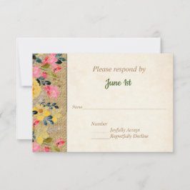 Landelijke bloemen op jute huwelijksuitnodiging RS Kaart