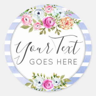 Landelijke bloemen waterverf moderne streep shabby ronde sticker