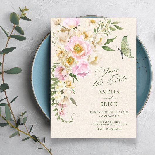 Landelijke bloemenaesthetic save the date