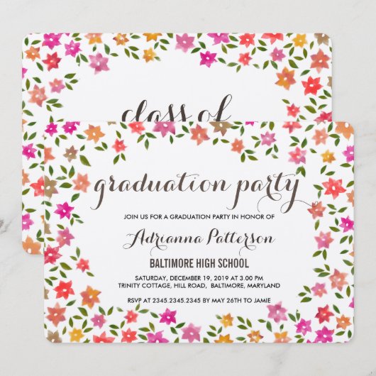 Landelijke bloemenkrans afstudeerfeest kaart (Voorkant / Achterkant)