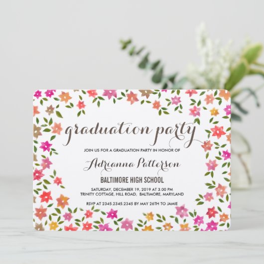 Landelijke bloemenkrans afstudeerfeest kaart (Staand voorkant)