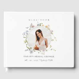 Landelijke bloemenkrans bruidsfeest foto gastenboek