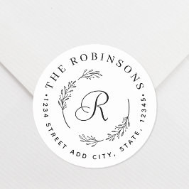 Landelijke bloemenkranstrofee met monogram retoura ronde sticker