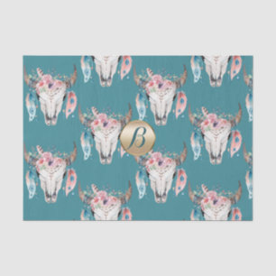 Landelijke Bloemenschedel Boho Monogram Namen Op M Tissuepapier