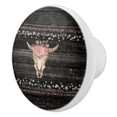 Landelijke bloemenschedel van een koe Boho Chic Gl Keramische Knop (Rechts)