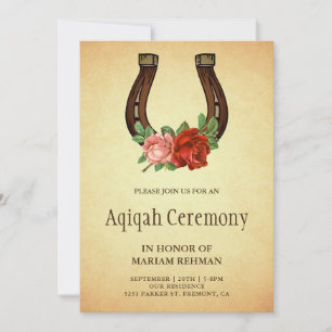 Landelijke bloemensieraden hoefijzer Aqiqah Kaart