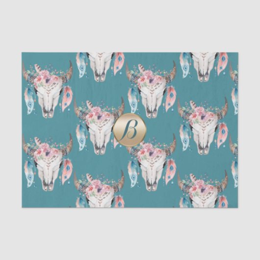 Landelijke Bloemenskelet Boho Monogram Op Maat Gem Tissuepapier (Voorkant)