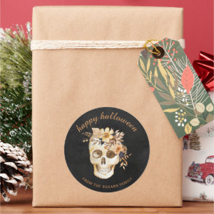 Landelijke Bloemenskelet Halloween Vierkante Stick Ronde Sticker