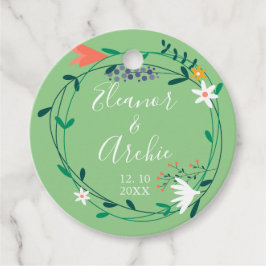 Landelijke bloemenslinger bruiloft bedankjes labels