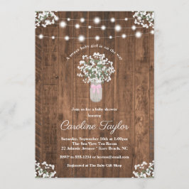 Landelijke bloemenvase snoerlampen voor babyshower kaart