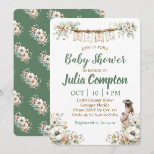 Landelijke bloemetjes baby shower uitnodiging