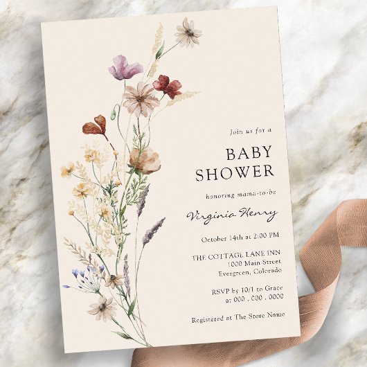 Landelijke bloemige boho babyshower uitnodiging
