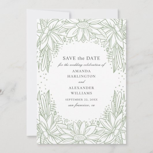 Landelijke bloemige bruiloft. Landgroene bloemen Save The Date (Voorkant)