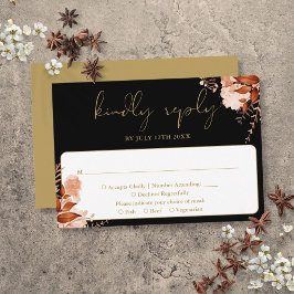 Landelijke Bloemige Elegante Zwarte En Gouden Brui RSVP Kaartje