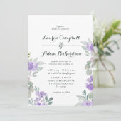 Landelijke Bloemige Eucalyptus Paarse Bruiloft Kaart (Staand voorkant)