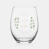 Landelijke bloemige eucalyptus trouwdag bedankt wijnglas zonder voet (Voorkant)