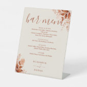 Landelijke bloemige herfst bruiloft bar menu reclamebord met voetstuk (Voorkant)