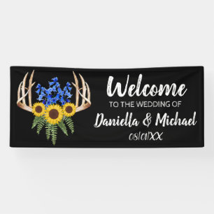 Landelijke bloemige herten Welcome to the Wedding Spandoek