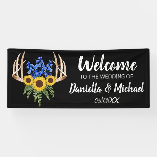 Landelijke bloemige herten Welcome to the Wedding Spandoek (Horizontaal)