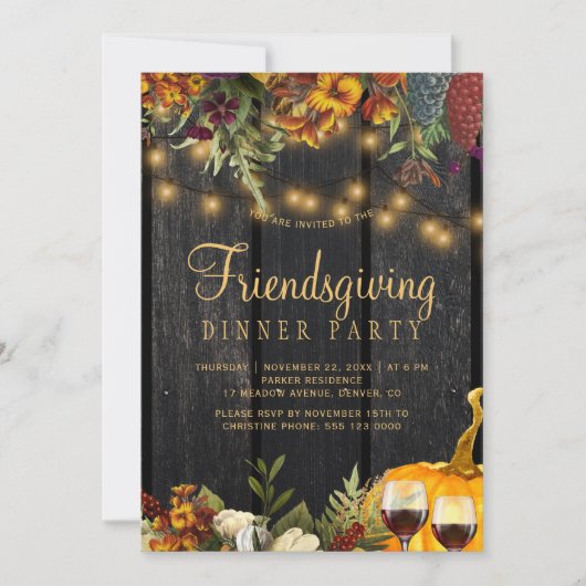 Landelijke bloemige houten pompoen Friendsgiving-f Kaart (Voorkant)