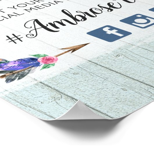 Landelijke bloemige koeien schedel boho bruiloft h poster (Hoek)