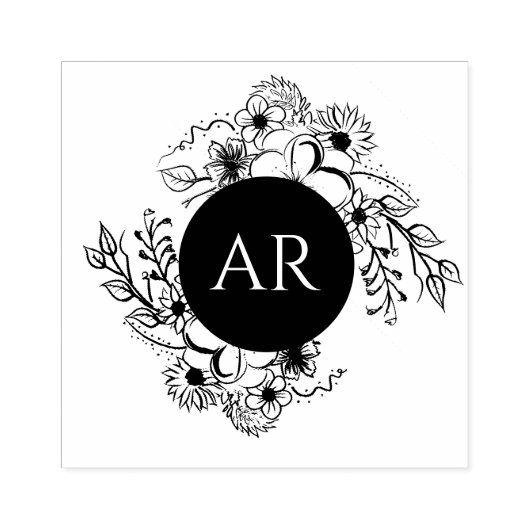 Landelijke bloemige monogram bruiloft rubberstempel (Afrduk)