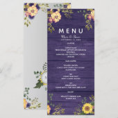 Landelijke Bloemige Paarse Trouwmenu Menu (Voorkant / Achterkant)