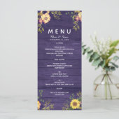 Landelijke Bloemige Paarse Trouwmenu Menu (Staand voorkant)