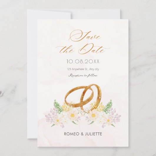 Landelijke bloemige ring voor koppel trouwen save the date (Voorkant)