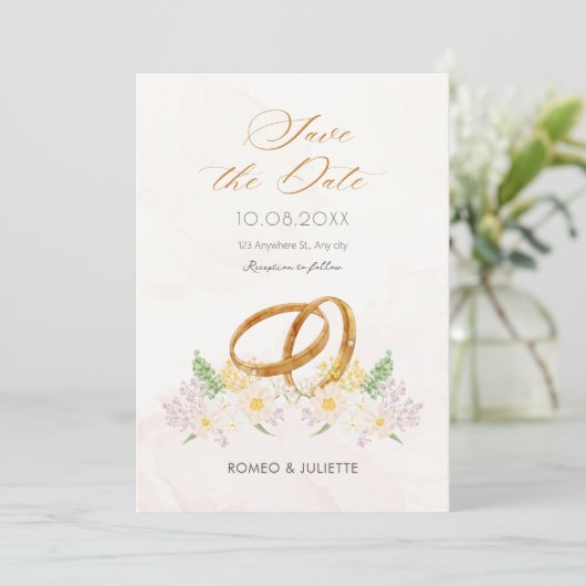 Landelijke bloemige ring voor koppel trouwen save the date (Staand voorkant)