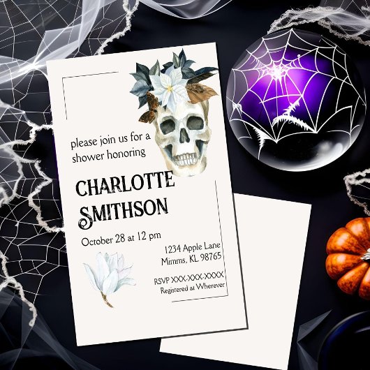 Landelijke Bloemige Schedel Douche Uitnodiging