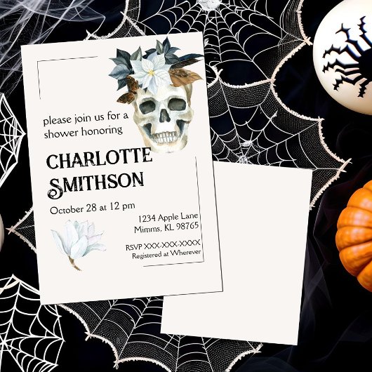 Landelijke Bloemige Schedel Douche Uitnodiging