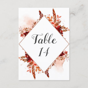 Landelijke bloemige tafelkaartjes voor de bruiloft kaart