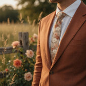 Landelijke Bloemige Terracotta Wilde Roos Trouwfee Stropdas