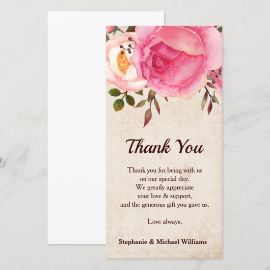 Landelijke bloemige trouwkaart met dankbetuiging bedankkaart (Voorkant / Achterkant)