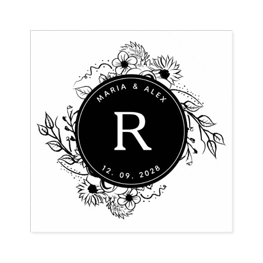 Landelijke Bloemige Trouwmonogram Rubberstempel (Afrduk)