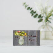 landelijke bloemige weide-mason jar-huwelijk visitekaartje (Staand voorkant)