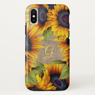 Landelijke bloemige zonnebloemen geel jute monogra Case-Mate iPhone case
