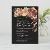 Landelijke bloemige zwarte bruiloft na-feestje kaart (Staand voorkant)